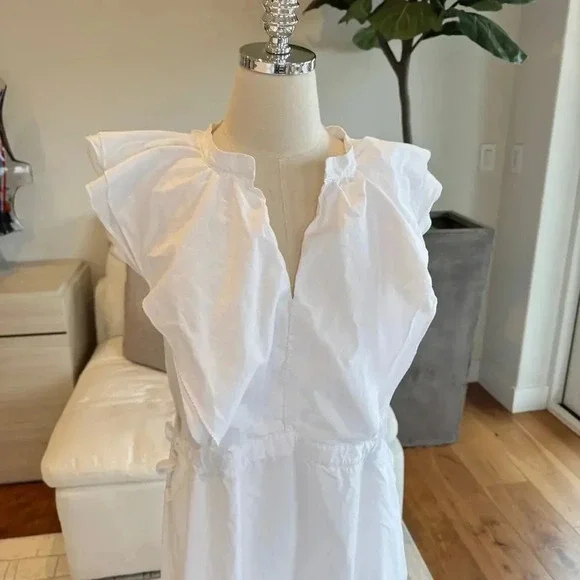 Goop G. Label by goop Connie Ruffle Mid-Length Dress White Size 14 - Picture 3 of 7
